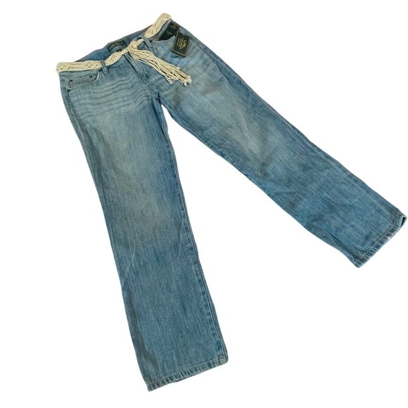 Lauren Ralph Lauren Womens Boyfriend Fit Blue Denim Jeans Woven Belt Size 6 - Picture 2 of 8